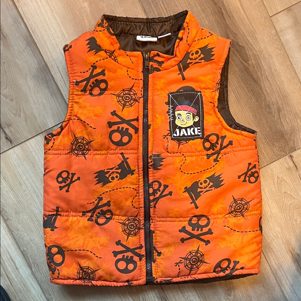 Disney Jake The Pirate Orange and Black Puffer Vest